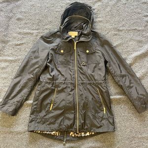 Michael Kors Black Ladies Coat RN 79675 Hood Cheetah Lined SZ PM Petite Med READ